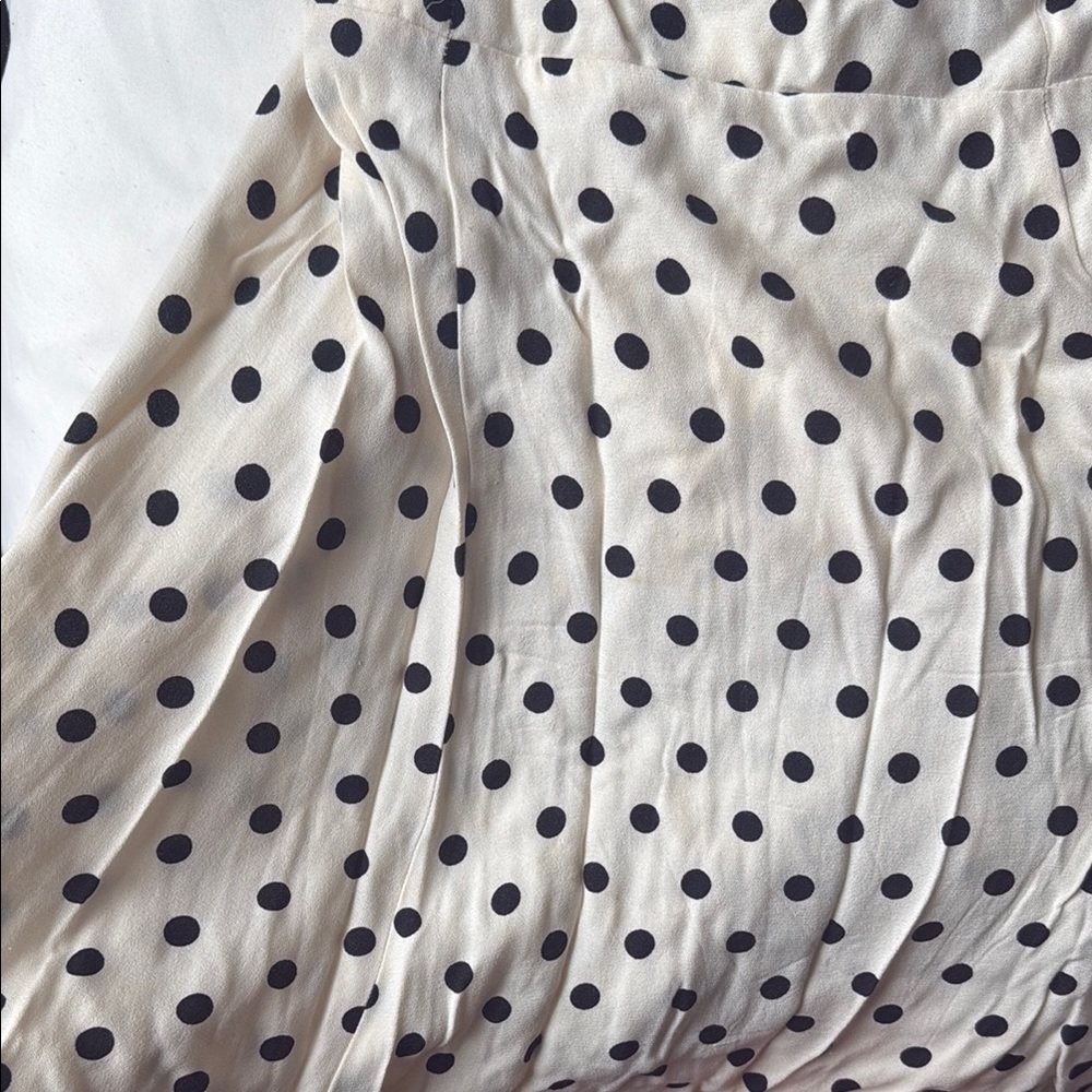 Reformation Cream white Polka Dot Mini Dress with Black Dots tie straps size 8 - Picture 4 of 4